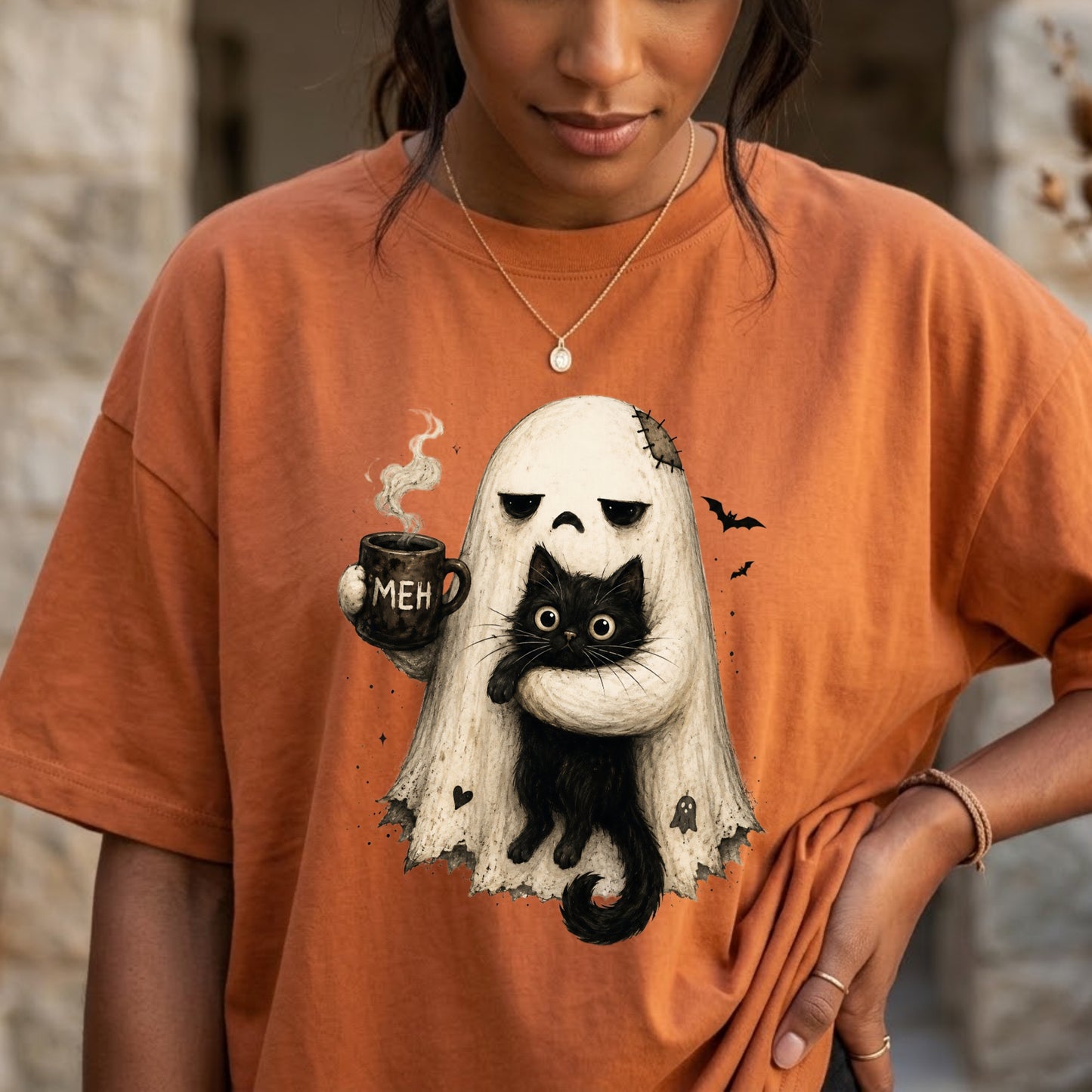 Ghost Cat Halloween Shirt | Spooky Black Cat, Coffee Lover & Cozy Fall Graphic Tee