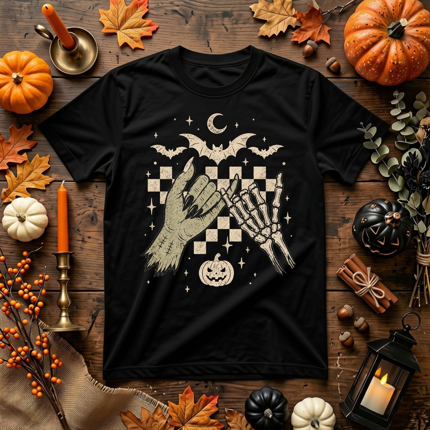 Skeleton Hands Halloween Shirt | Spooky Retro Fall, Pinky Promise & Halloween Graphic Tee