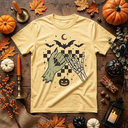 Skeleton Hands Halloween Shirt | Spooky Retro Fall, Pinky Promise & Halloween Graphic Tee