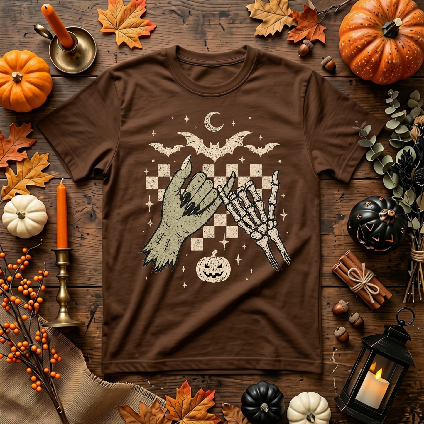 Skeleton Hands Halloween Shirt | Spooky Retro Fall, Pinky Promise & Halloween Graphic Tee