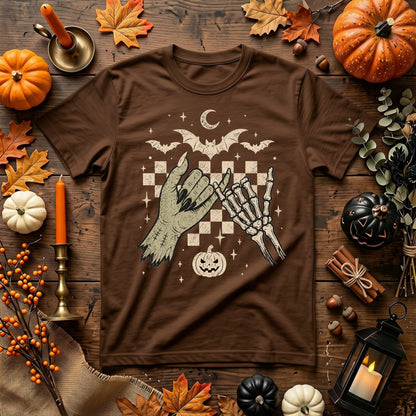 Skeleton Hands Halloween Shirt | Spooky Retro Fall, Pinky Promise & Halloween Graphic Tee