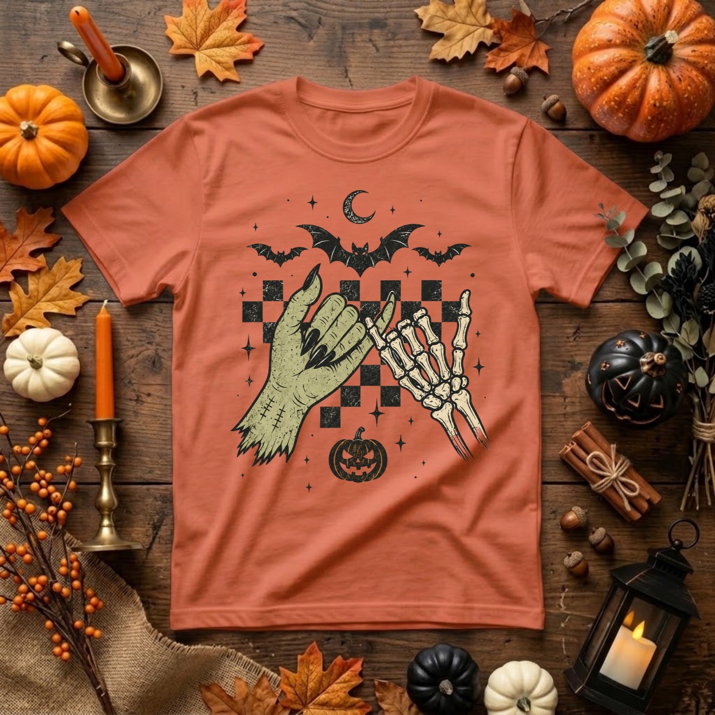 Skeleton Hands Halloween Shirt | Spooky Retro Fall, Pinky Promise & Halloween Graphic Tee