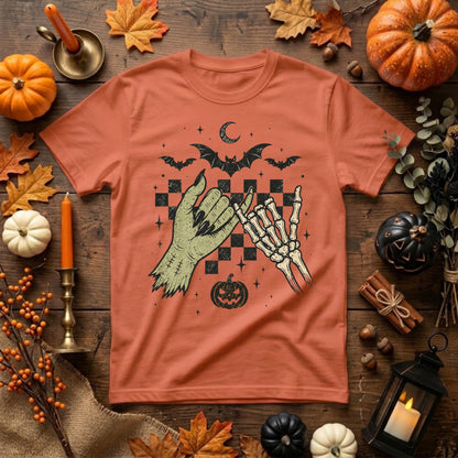 Skeleton Hands Halloween Shirt | Spooky Retro Fall, Pinky Promise & Halloween Graphic Tee