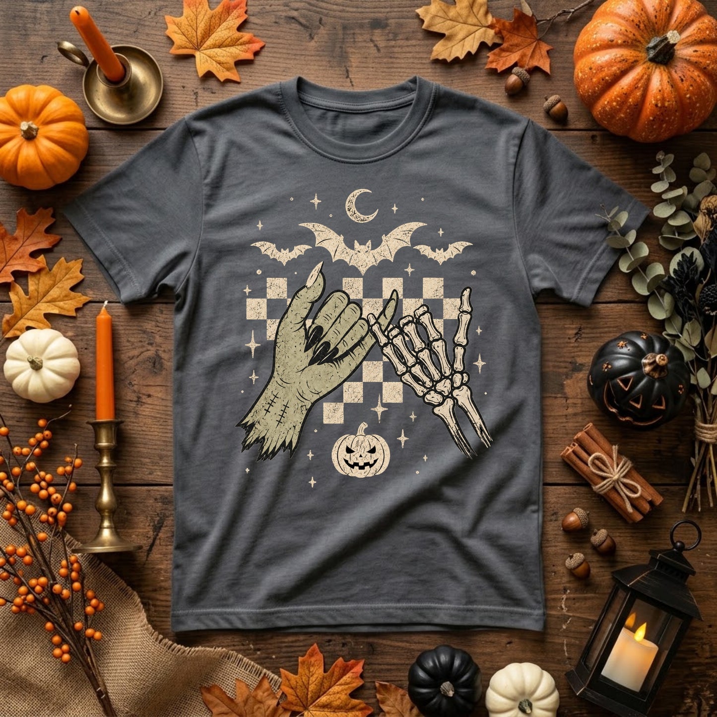 Skeleton Hands Halloween Shirt | Spooky Retro Fall, Pinky Promise & Halloween Graphic Tee