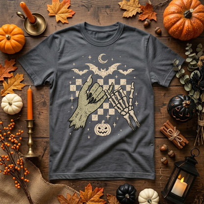 Skeleton Hands Halloween Shirt | Spooky Retro Fall, Pinky Promise & Halloween Graphic Tee