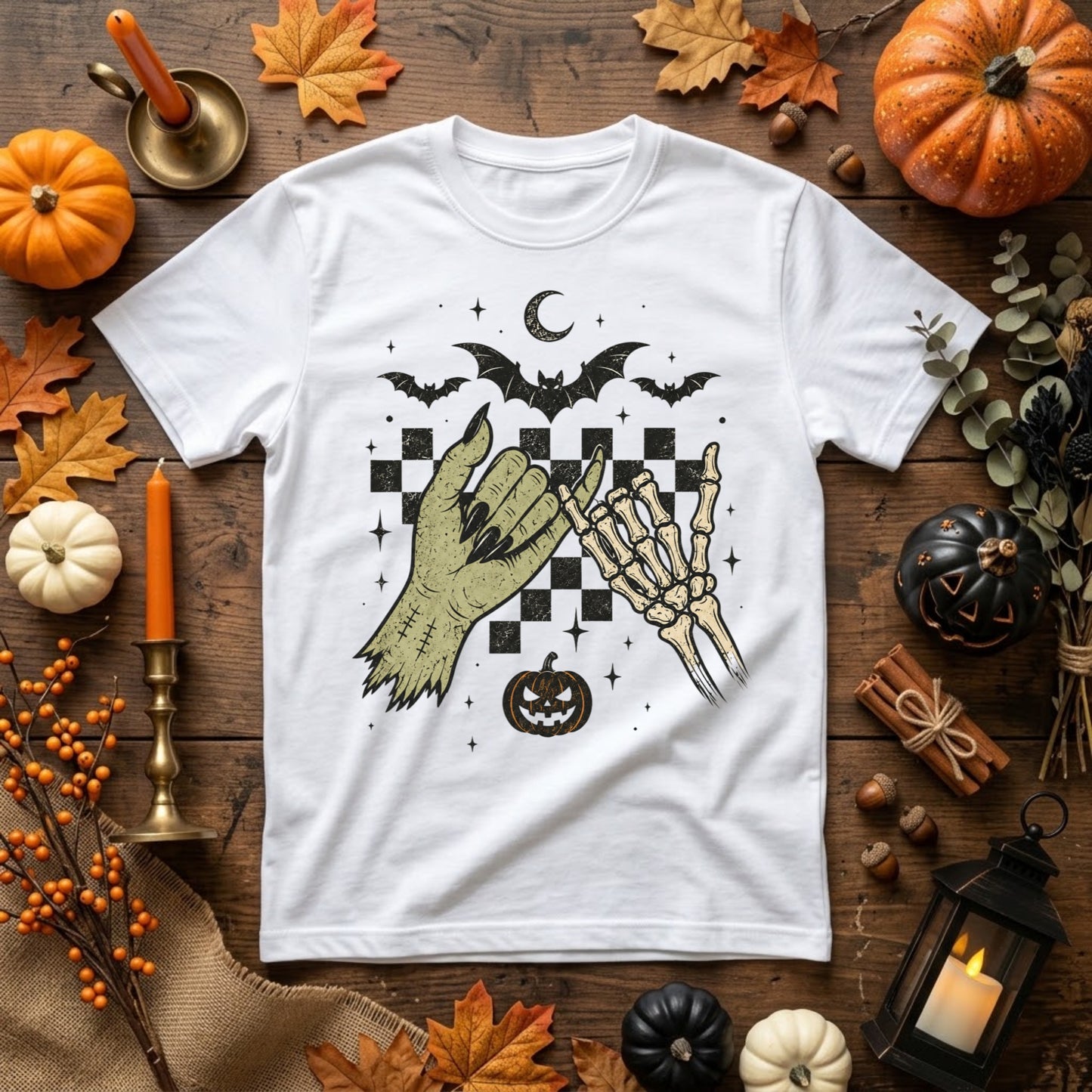 Skeleton Hands Halloween Shirt | Spooky Retro Fall, Pinky Promise & Halloween Graphic Tee