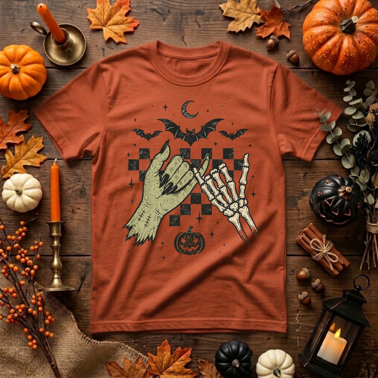 Skeleton Hands Halloween Shirt | Spooky Retro Fall, Pinky Promise & Halloween Graphic Tee