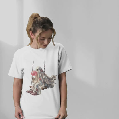 Ghost Halloween Shirt | Cute Spooky Ghost, Pink Bubblegum & Cozy Fall Graphic Tee