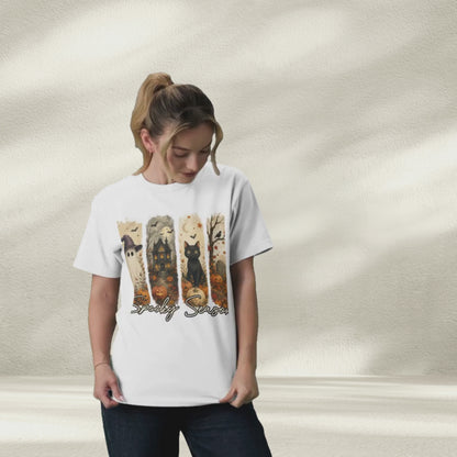 Spooky Season Halloween Shirt | Ghost, Black Cat, Haunted House & Retro Fall Graphic Tee
