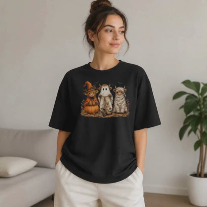 Halloween Highland Cow Shirt | Spooky Farm Animal, Witch Ghost Mummy & Fall Graphic Tee