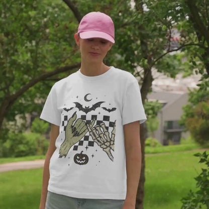 Skeleton Hands Halloween Shirt | Spooky Retro Fall, Pinky Promise & Halloween Graphic Tee
